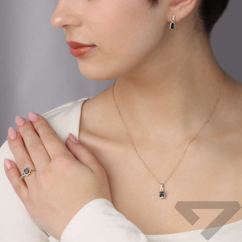 Pierścionek Zaręczynowy z Topazem i Diamentami pr. 585 - JubilerSezam.pl