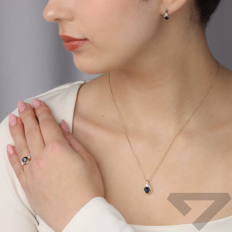 Zawieszka złota szafir i biały diament LC 20189-6474-7738 SAP round Mgic