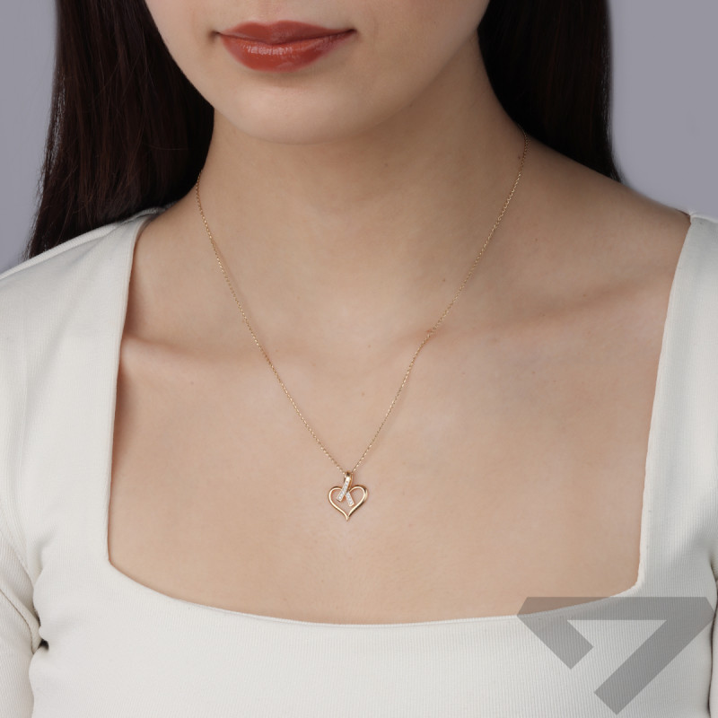 Serduszko złote ramka z wstążką z diamentami LC R12754 Y