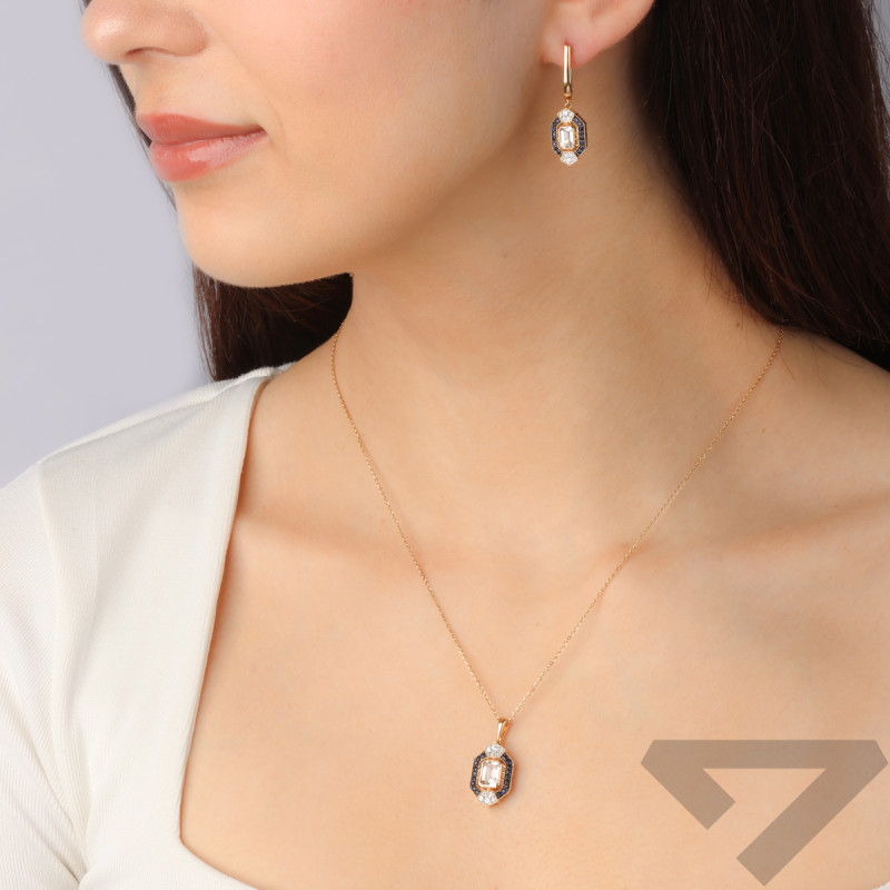 Kolczyki złote z białym topazem, szafirami i diamentami/ang.zap. LC R16066-1872 WTOPSAPY próba 585