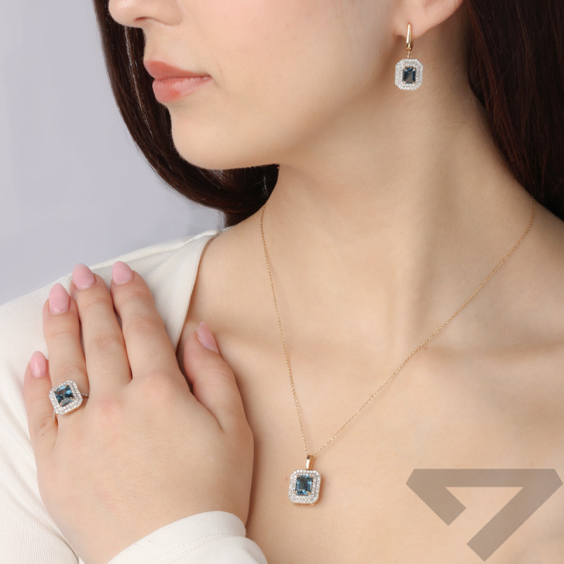 Złote Kolczyki z Topazem i Diamentami pr. 585 - JubilerSezam.pl