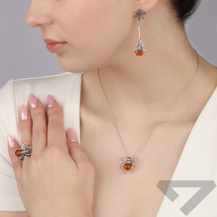 Srebrny Pierścionek Pająk z Bursztynem Koniakowym pr. 925 - JubilerSezam.pl