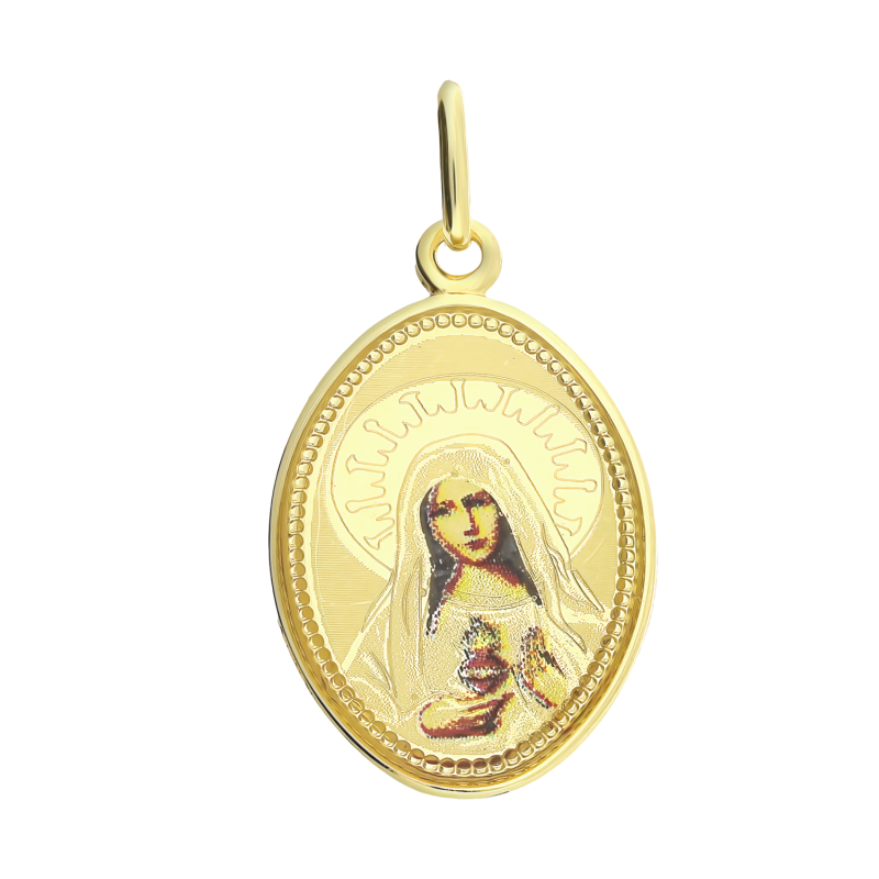 Medalik złoty owal z Niepokalanym Sercem Maryi CB-036 emalia próba 585