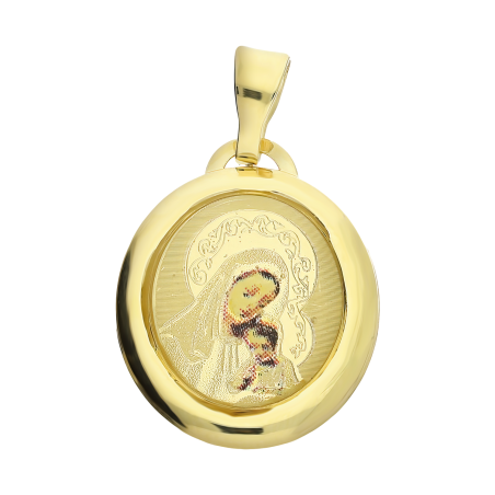 Medalik złoty Matka Boska z Dzieciątkiem w owalu CB M-0797 IC-18 emalia próba 585