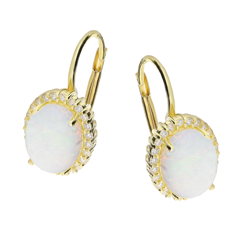 Kolczyki złote biały owalny opal otoczony białymi cyrkoniami/big.zam. LP 22EK35-CDS05-2-E-Y próba 585