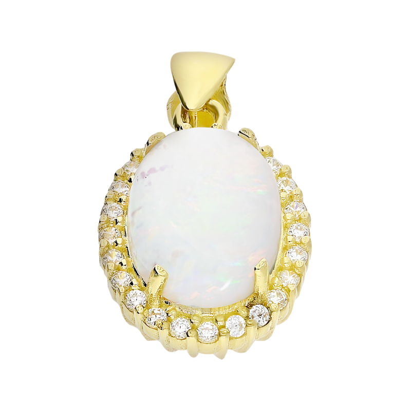 Wisiorek złoty biały owalny opal otoczony białymi cyrkoniami LP 22EK35-CDS05-2-P-Y próba 585