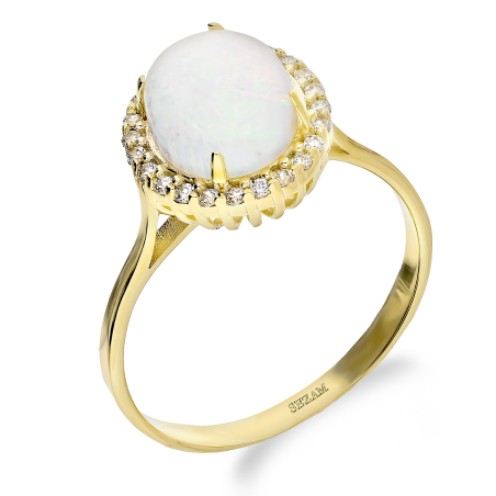 Pierścionek złoty biały owalny opal otoczony cyrkoniami LP 22EK35-CDS05-2-R-Y próba 585