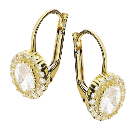Kolczyki złote owalna markiza z białymi cyrkoniami