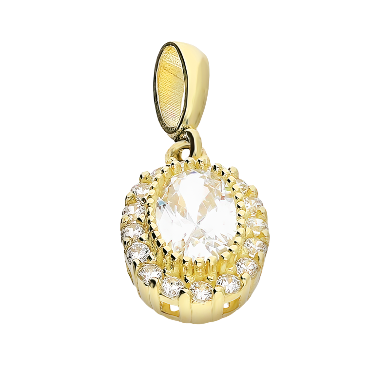 Zawieszka złota owalna markiza z białymi cyrkoniami