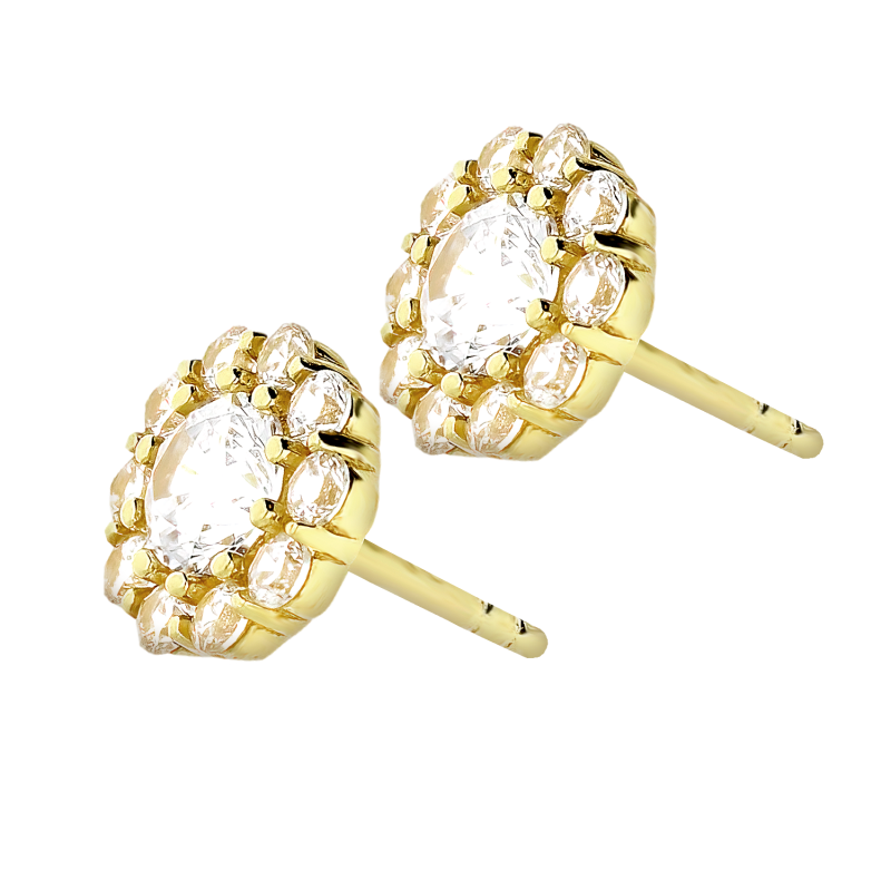 Kolczyki złote markiza kwiat z cyrkoniami