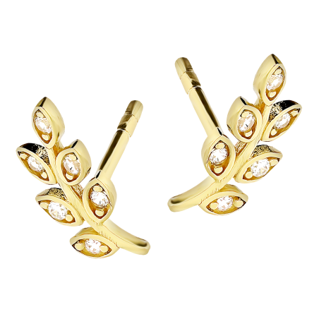 Kolczyki złote gałązka z białymi cyrkoniami/sztyft LP 34U20-ESG1063-Y próba 585