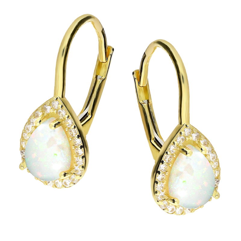 Złote Kolczyki Krople z Opalem i Cyrkoniami pr. 375 - JubilerSezam.pl