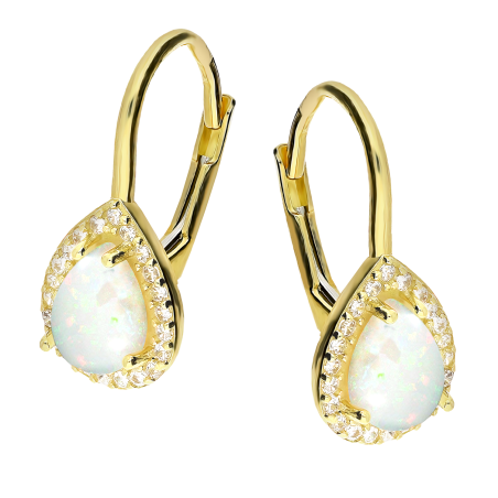 Złote Kolczyki Krople z Opalem i Cyrkoniami pr. 375 - JubilerSezam.pl