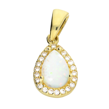 Wisiorek złoty opal biały w kropli z cyrkoniami LP 55U17-DKMSP306-Y próba 375