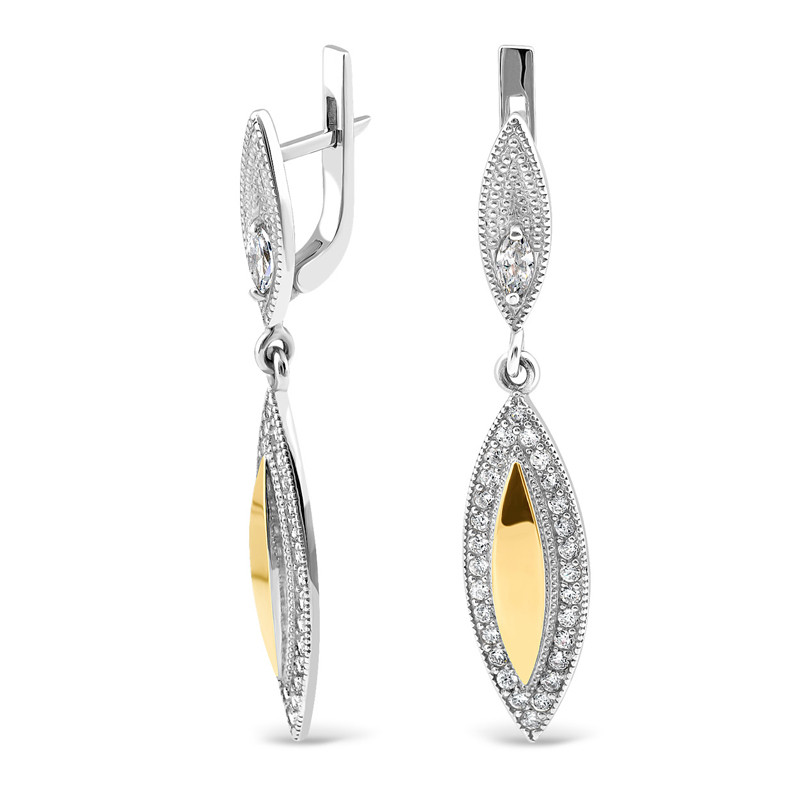 Kolczyki srebrne łódka z cyrkoniami i złotą blaszką/dł.ang.zap PX 004_AU375 blaszka gold