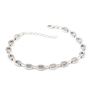 Bransoleta srebrna owale z białymi cyrkoniami i złotymi blaszkami PX 1005_AU375 blaszka gold