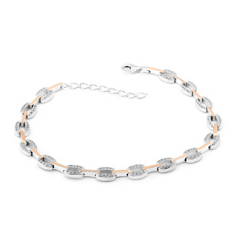 Bransoleta srebrna owale z białymi cyrkoniami i złotymi blaszkami PX 1005_AU375 blaszka gold