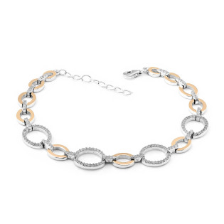 Bransoleta srebrna owale z cyrkoniami i złotymi elementami