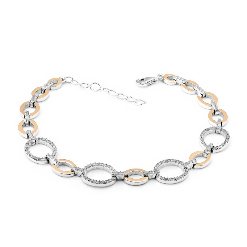 Bransoleta srebrna owale z cyrkoniami i złotymi elementami