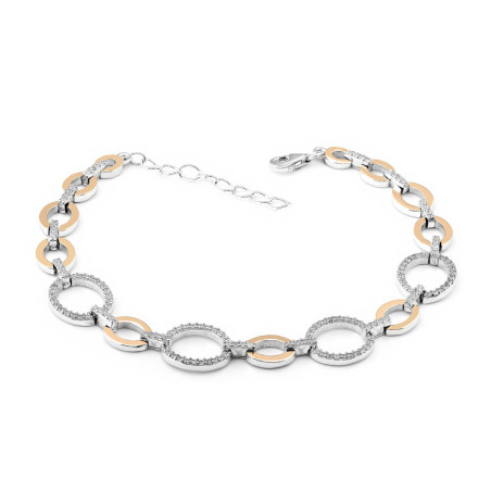 Bransoleta srebrna owale z cyrkoniami i złotymi elementami