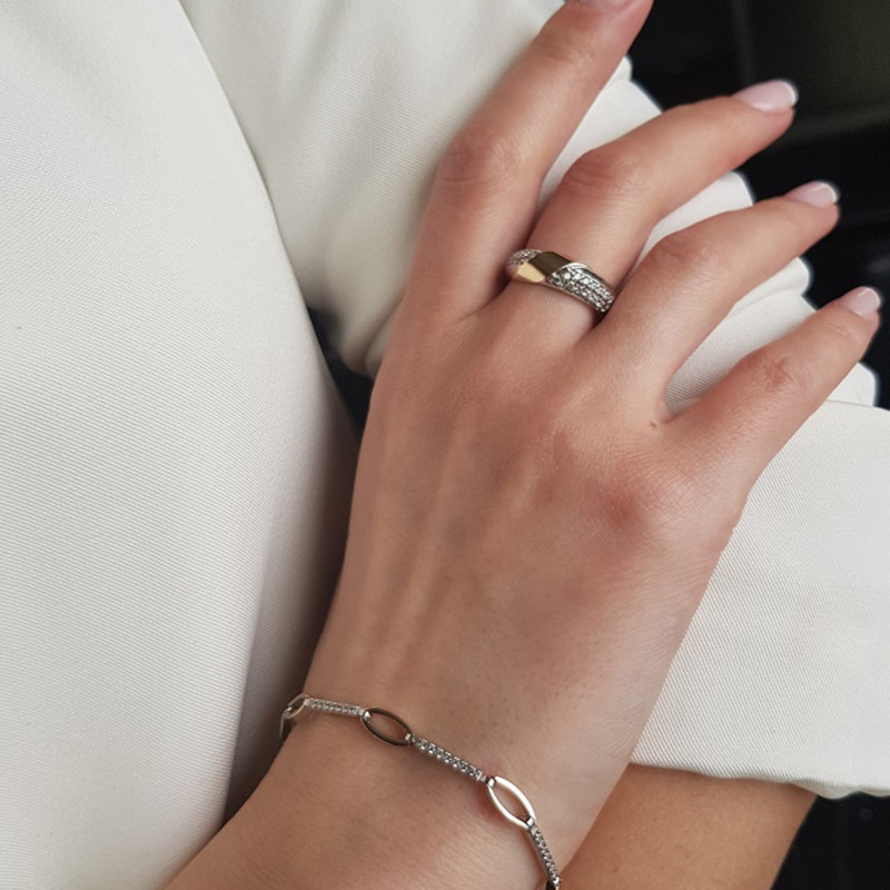 Bransoleta srebrna LINE łezka z cyrkoniami PX 1008_AU375 blaszka gold