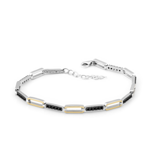 Bransoleta srebrna owalne ramki i czarne cyrkonie PX 1009 BL_AU375 blaszka gold