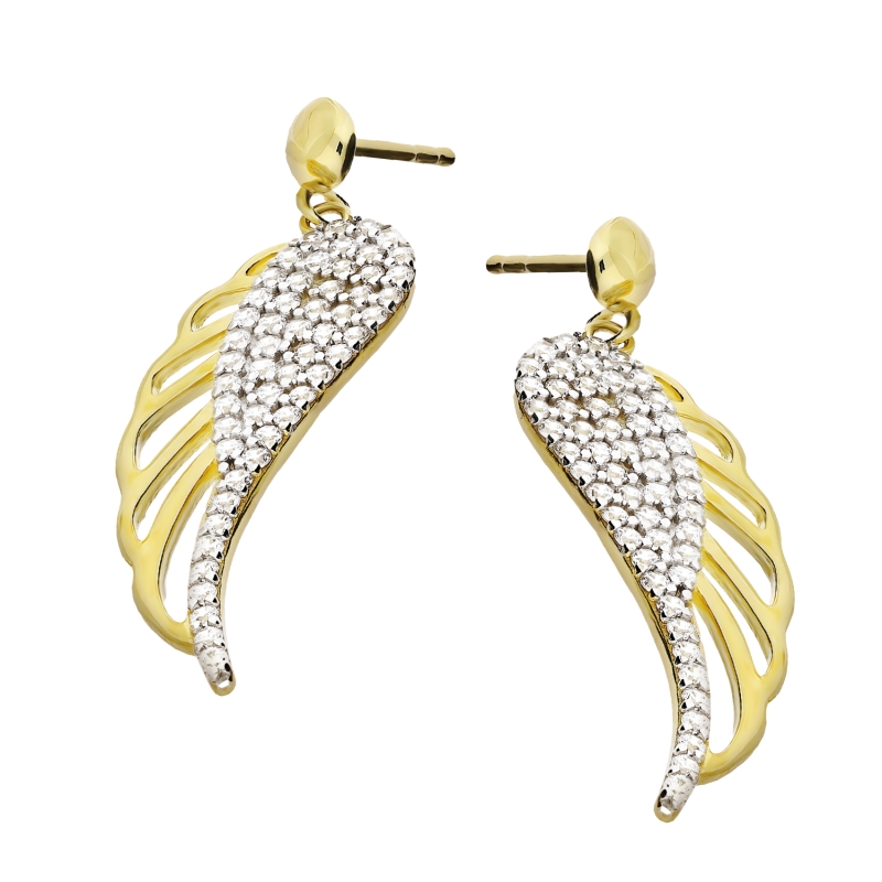 Kolczyki złote ażurowe skrzydło z białymi cyrkoniami/sztyft MZ T23-E-663-YW-CZ próba 375