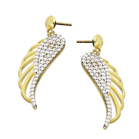 Kolczyki złote ażurowe skrzydło z białymi cyrkoniami/sztyft MZ T23-E-663-YW-CZ próba 375