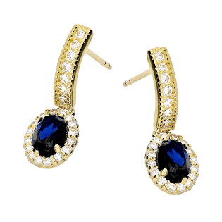 Kolczyki złote pałka z cyrkoniami i owalna markiza/sztyft MZ T23-E-1218-K155-DARKBLUE-CZ próba 375