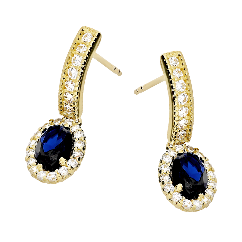 Kolczyki złote pałka z cyrkoniami i owalna markiza/sztyft MZ T23-E-1218-K155-DARKBLUE-CZ próba 375