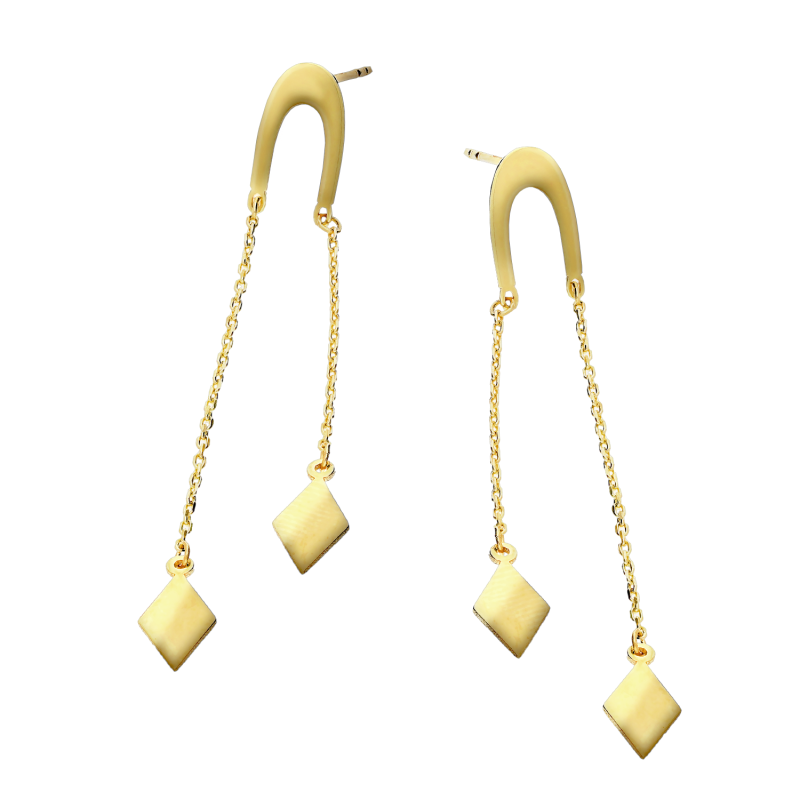 Kolczyki złote kształt U i łańcuszki z rombami/sztyft MZ T23-E-LE-577 próba 375