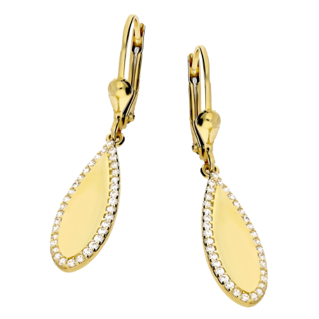 Kolczyki złote gładka kropla z białymi cyrkoniami/big.zam. MZ T23-EP-1116 próba 375