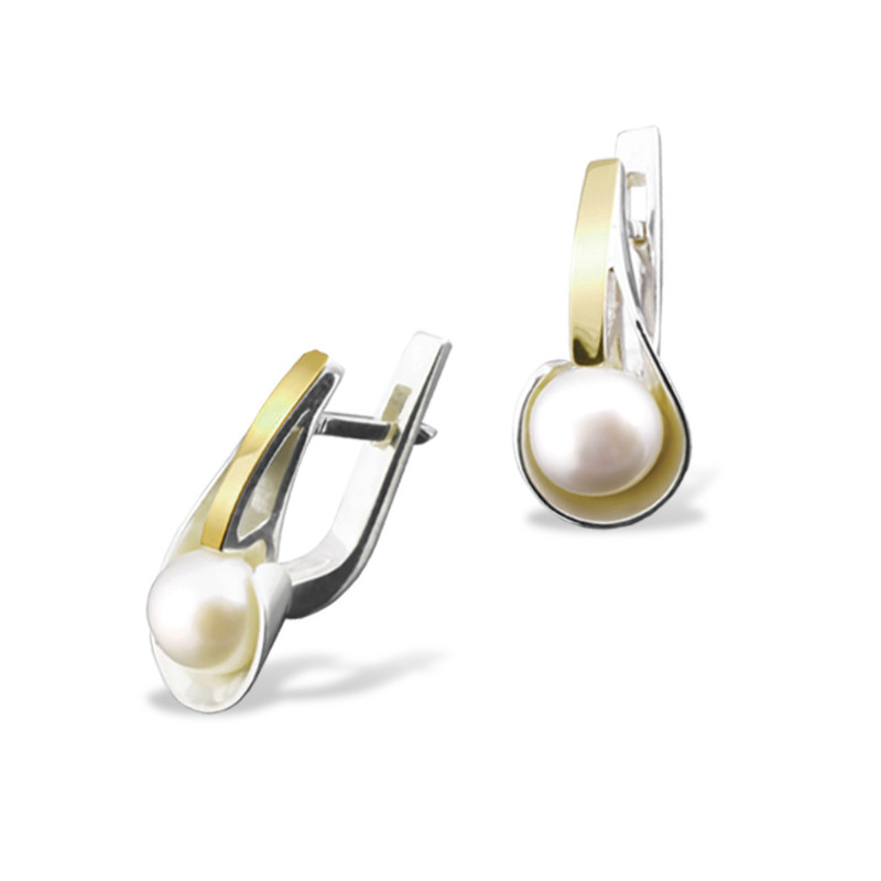 Kolczyki srebrne perła jubilerska w rynience i złota blaszka/ang.zap. PX 109_AU375 blaszka gold