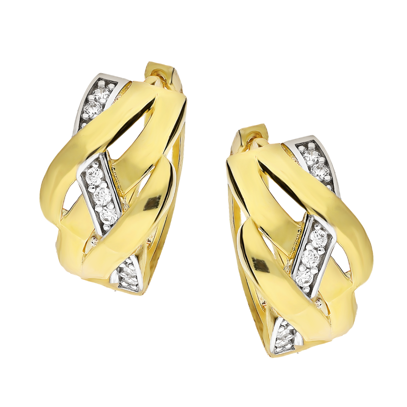 Kolczyki złote koła 14 mm fale gładkie i z cyrkoniami