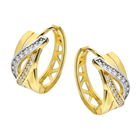 Kolczyki złote dwie fale z białymi cyrkoniami/zatrzask MZ T45-E-FK1802-YW-CZ próba 375