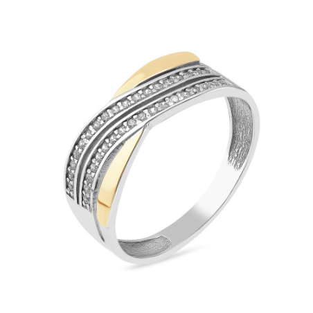 Pierścionek srebrny fale z białymi cyrkoniami i złota blaszka PX 1359_AU375 blaszka gold