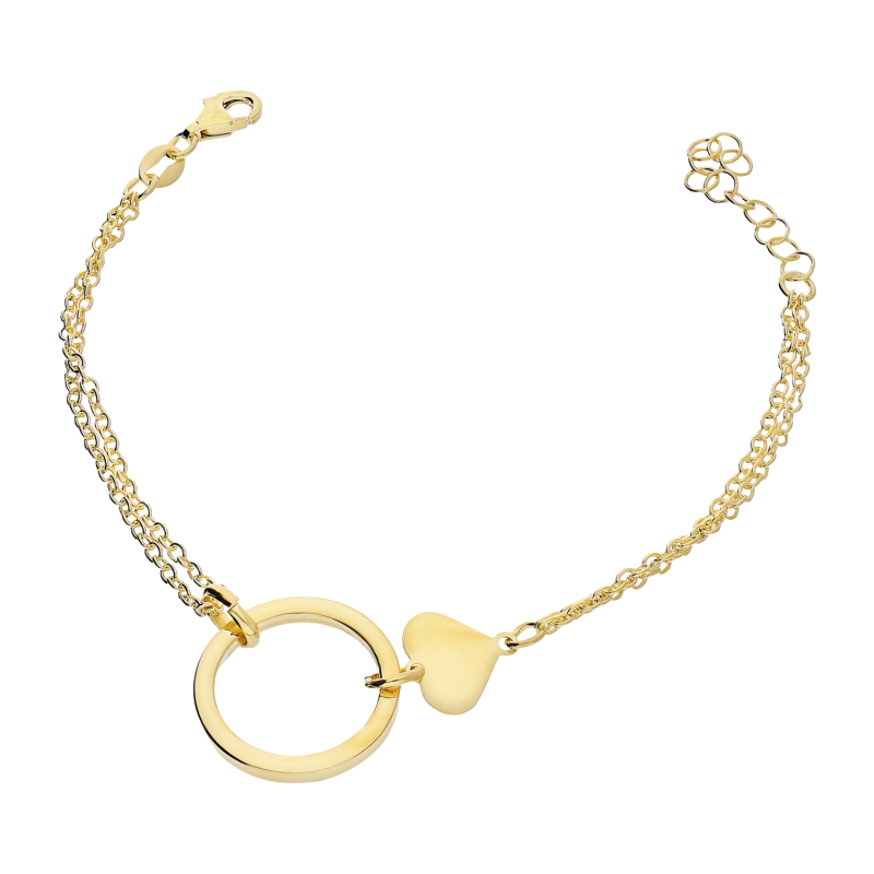 Bransoleta pozłacana koło ramka i gładkie serce/anker x2 NI BRN37713 GOLD próba 925
