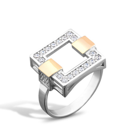 Pierścionek srebrny pusty kwadrat z cyrkoniami i złotą blaszką PX 150_AU375 blaszka gold