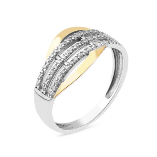 Pierścionek srebrny trzy rzędy cyrkonii i złota blaszka PX 1364_AU375 blaszka gold