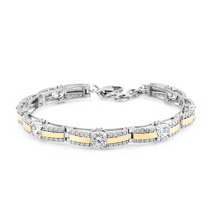 Bransoleta srebrna z cyrkoniami i złotymi blaszkami