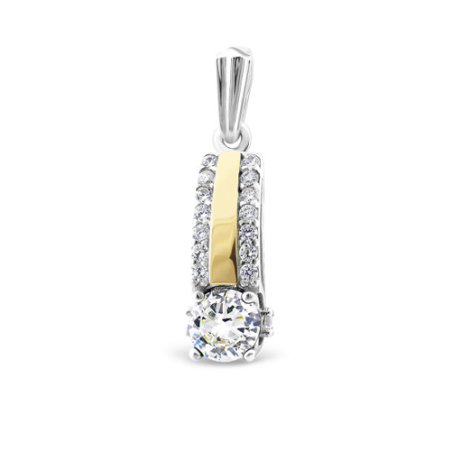 Zawieszka srebrna ze złotą blaszką prostokąt z cyrkoniami