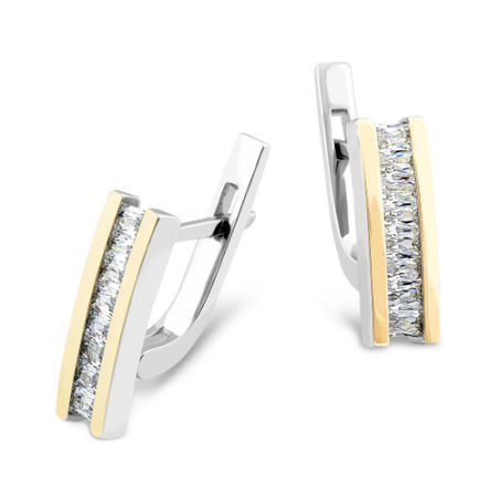 Kolczyki srebrne rząd cyrkonii i złote blaszki/ang.zap. PX 196_AU375 blaszka gold