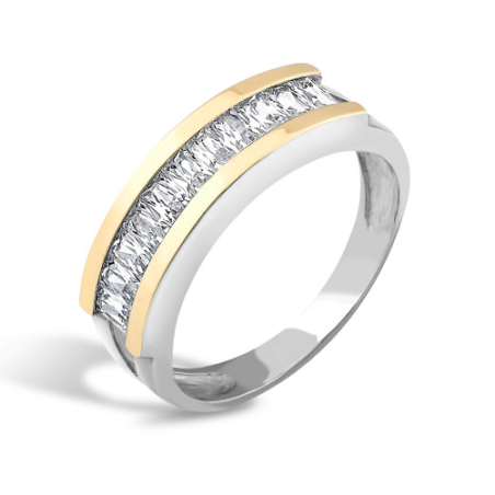 Pierścionek srebrny rząd białych cyrkonii PX 196_AU375 blaszka gold