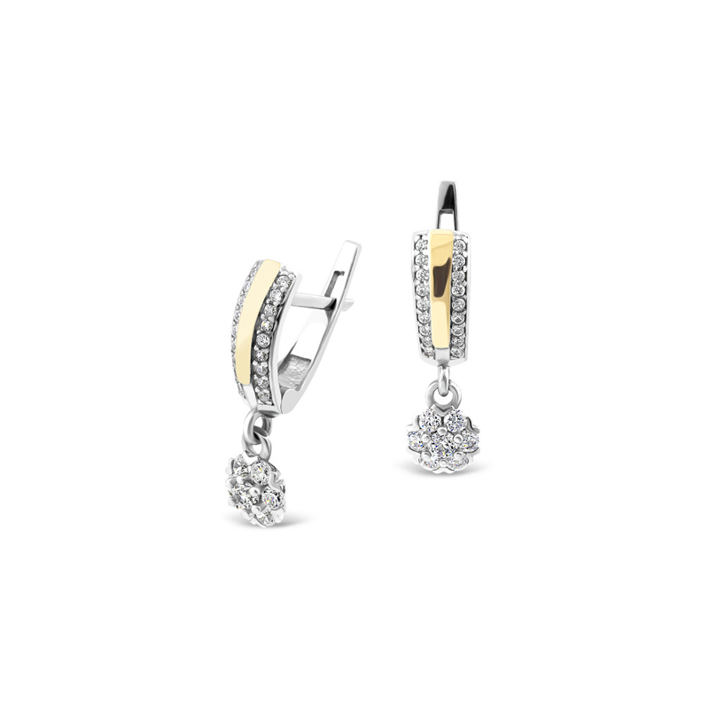 Kolczyki srebrne z cyrkoniami i złotą blaszką