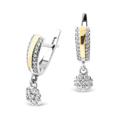 Kolczyki srebrne z cyrkoniami i złotą blaszką
