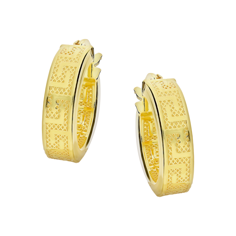 Pozłacane kolczyki srebrne kółka grecki wzór 10mm - JubilerSezam.pl