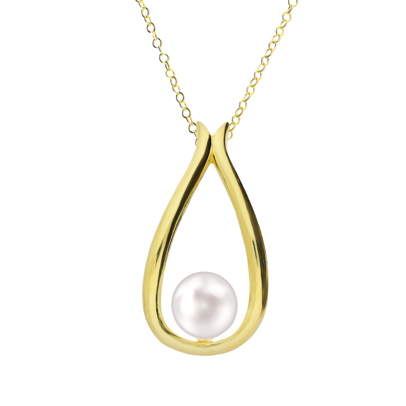 Naszyjnik pozłacany biała perła w kropli/rolo NI ORN11460-GIA14885 GOLD próba 925