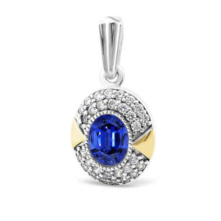 Wisiorek srebrny cyrkonia szafirowa i biała oraz złota blaszka