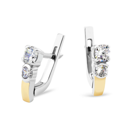 Kolczyki srebrne złota blaszka i cyrkonie