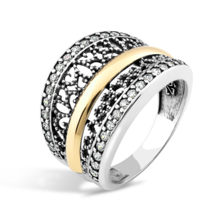 Pierścionek srebrny złota blaszka i ażurowe boki PX 235_AU375 blaszka gold